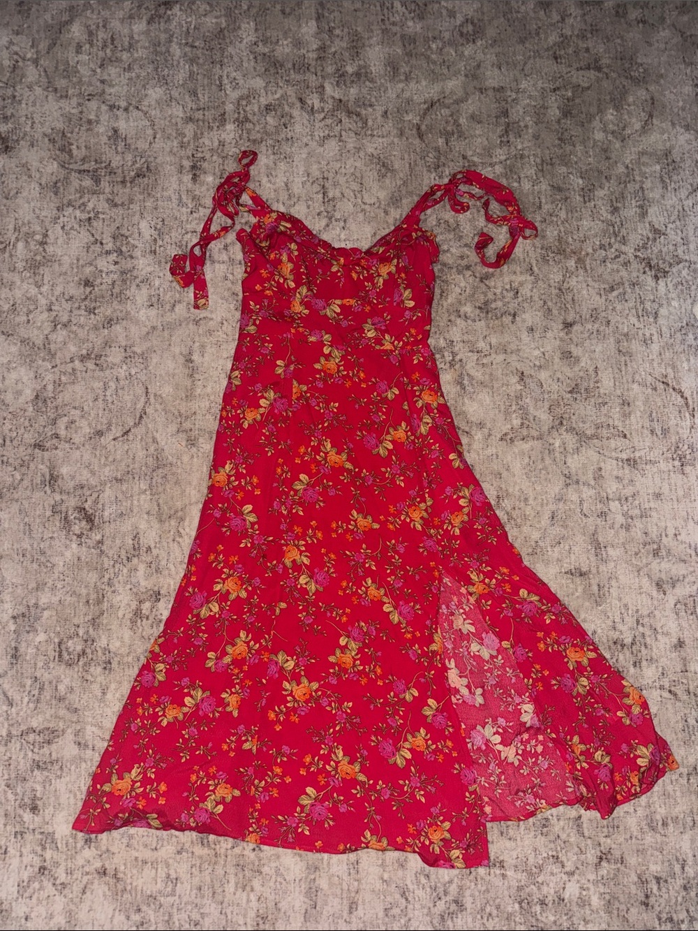 Vici Red Floral Tie-Shoulder Midi Dress